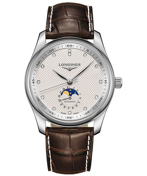 Longines Master Collection L2.909.4.77.3 zegarek męski z fazami księżyca i diamentami na tarczy