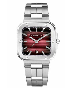 Francuski zegarek kwadratowy z czerwoną tarczą Herbelin Cap Camarat
