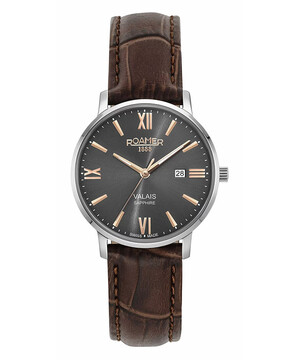 Roamer Valais klasyczny zegarek damski na brązowym pasku.