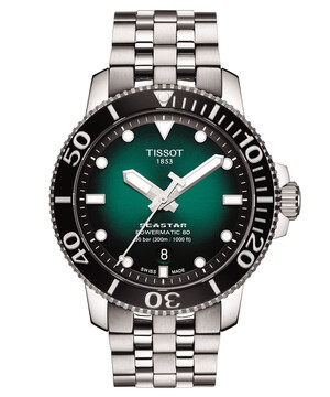 Zegarek nurkowy Tissot z zieloną tarczą na bransolecie