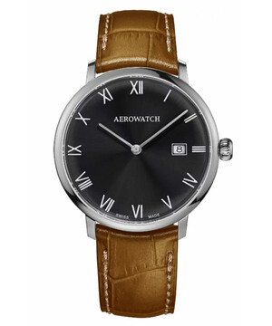 Szwajcarski zegarek męski na pasku skórzanym Aerowatch Heritage Slim Quartz
