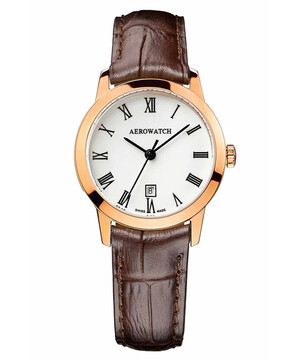 Damski zegarek szwajcarski Aerowatch Les Grandes Classiques na skórzanym pasku