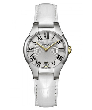 Elegancki zegarek Aerowatch New Lady Grande na białym pasku skórzanym