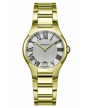 Pozłacany zegarek Aerowatch New Lady Grande na stalowej bransolecie