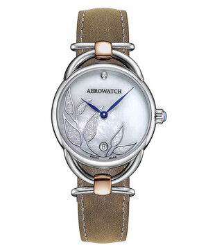 Szwajcarski zegarek damski na beżowym pasku Aerowatch Sensual Tea Leaves