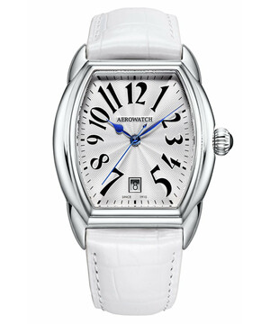 Damski zegarek na białym pasku skórzanym Aerowatch Streamline Lady