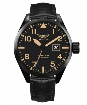 Męski zegarek w stylu lotniczym na pasku skórzanym Aviator Airacobra