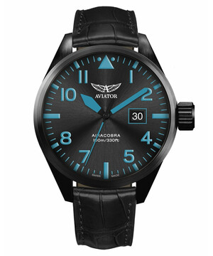 Męski zegarek w stylu lotniczym na skórzanym pasku Aviator Airacobra