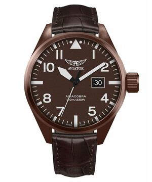 Męski zegarek z brązową powłoką PVD na skórzanym pasku Aviator Airacobra