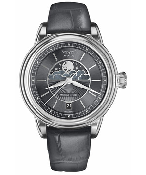 Damski zegarek na skórzanym pasku Aviator Moonflight