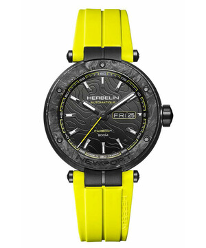 Karbonowy zegarek na żółtym pasku Herbelin Newport Carbon Titanium Automatic