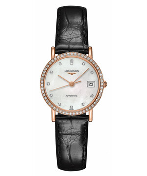 Różowo złoty zegarek damski z diamentami Longines Elegant Lady