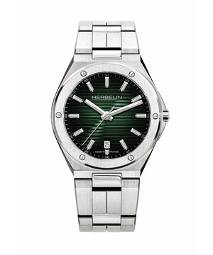 Zielona tarcza z poziomymi pasami w zegarku Michel Herbelin Cap Camarat