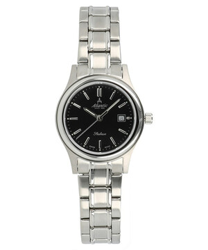 Srebrny zegarek damski z czarną tarczą Atlantic Seabase Ladies