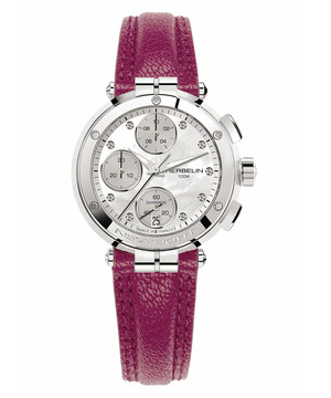 Sportowy zegarek damski z diamentami i różowym paskiem skórzanym Herbelin