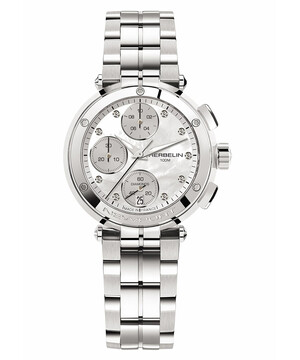 Srebrny zegarek z diamentami i masą perłową Herbelin Newport Chrono