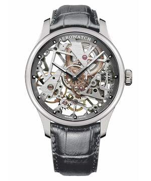 Szkieletowy zegarek męski Aerowatch na skórzanym pasku