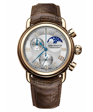 Pozłacany zegarek męski Aerowatch na skórzanym pasku