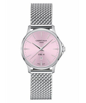 Zegarek damski z bransoletą mesh i różową tarczą Certina DS-8 Lady