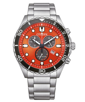 Zegarek nurkowy z chronografem Citizen Aqua, pomarańczowa tarcza