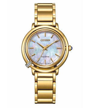 Złocony zegarek Citizen L Arcly Collection Arising z bransoletką i tarczą z masy perłowej