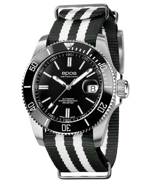Zegarek nurkowy Epos Sportive Diver 3504.131.20.15.65 w czarnej kolorystyce na pasku NATO