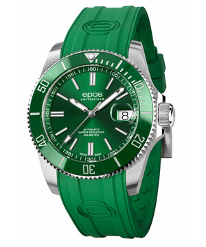 Zegarek nurkowy Epos Sportive Diver 3504.131.93.13.53 z zielonym paskiem gumowym.