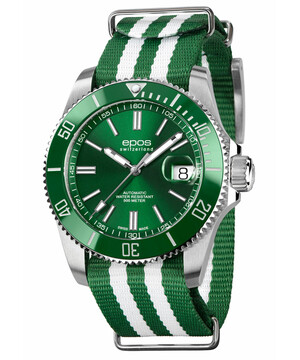 Zegarek nurkowy Epos Sportive Diver 3504.131.93.13.63 w zielonej kolorystyce na pasku NATO