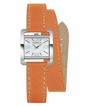 Klasyczny zegarek z pomarańczowym paskiem na podwójny oplot nadgarstka