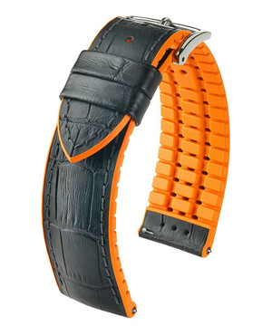 Czarny pasek do zegarka Hirsch Andy z pomarańczowym spodem i krawędziami 18 mm