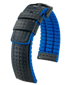 Pasek do zegarka Hirsch Ayrton karbonowy z niebieskim spodem