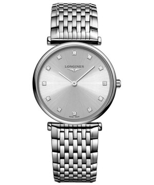 Srebrny zegarek damski z diamentami Longines