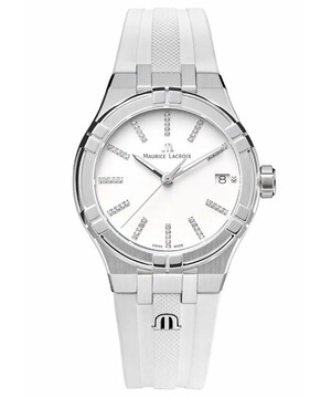 Zegarek damski Maurice Lacroix Aikon Quartz AI1106-SS000-150-7 z białym paskiem gumowym