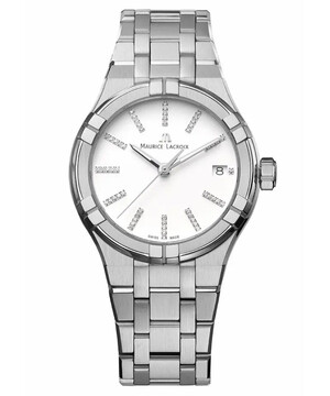 Zegarek damski Maurice Lacroix Aikon Quartz AI1106-SS002-150-1 z białą tarczą i diamentami