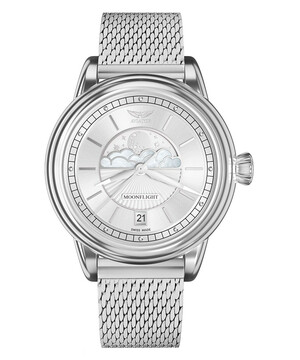 Srebrny zegarek damski Aviator na bransolecie milanese