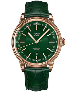 Zegarek męski na zielonym pasku skórzanym Aviator