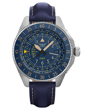 Męski zegarek pilotowy Aviator GMT na pasku skórzanym