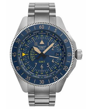 Męski zegarek pilotowy Aviator GMT na bransolecie