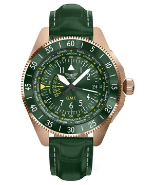 Męski pozłacany zegarek Aviator GMT na skórzanym pasku