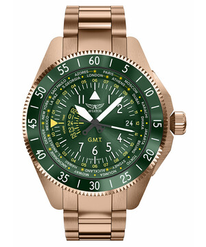Męski zegarek pozłacany Aviator GMT na bransolecie