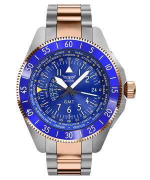 Męski zegarek lotniczy Aviator GMT na bransolecie