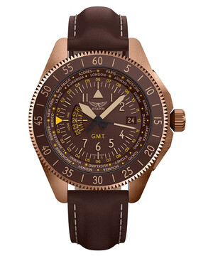 Męski zegarek pilotowy Aviator GMT na pasku skórzanym