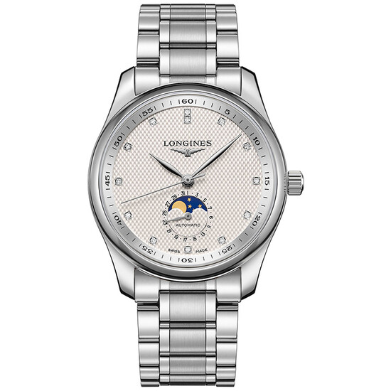 Longines Master Collection L2.909.4.77.6 zegarek męski z fazami księżyca i diamentami