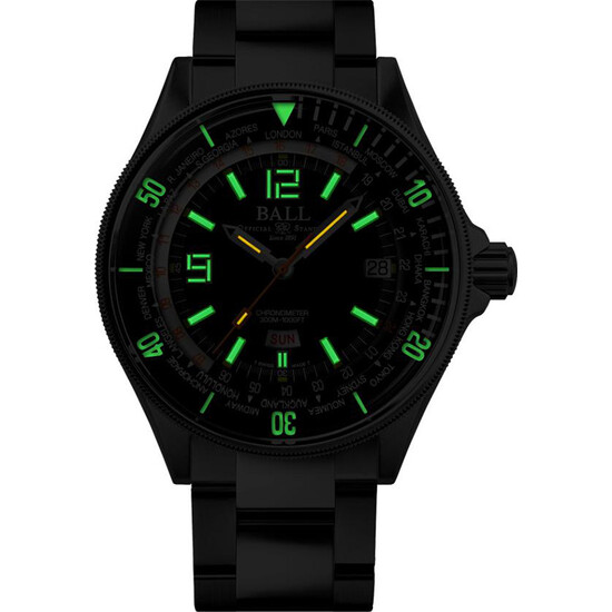 Ball Engineer Master II Diver Worldtime DG2232A-PC-BK zegarek w ciemności, podświetlenie