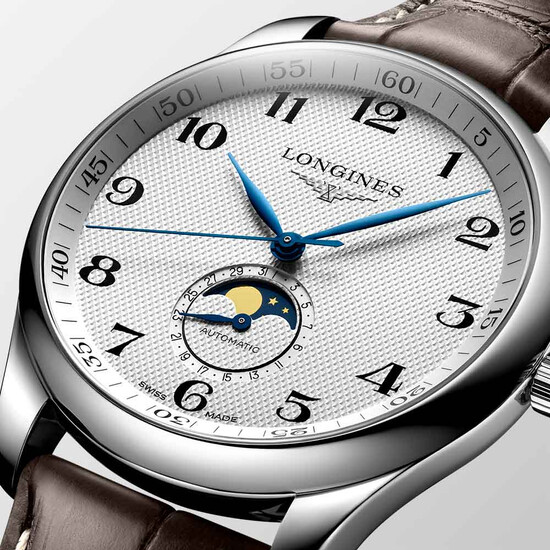 Longines Master Collection L2.919.4.78.6 niebieskie wskazówki na tle srebrnej tarczy