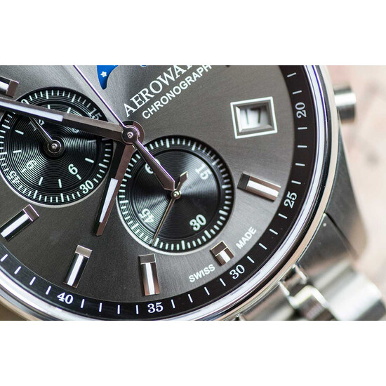 Aerowatch Les Grandes Classiques Moon Phase 78990 AA01 M szara tarcza