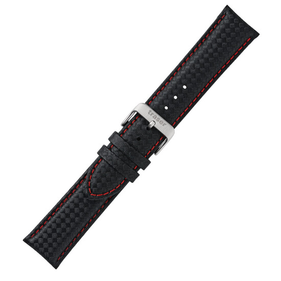 Pasek Traser 105717 skórzany czarny z czerwoną nicią