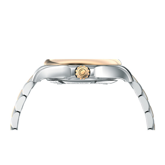 Smukła koperta ze stali z pozłacanymi elementami.