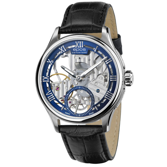 Szkieletowy zegarek Epos z niebieską tarczą