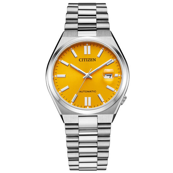 Zegarek automatyczny Citizen Mechanical NJ0150-81Z z żółtą tarczą.